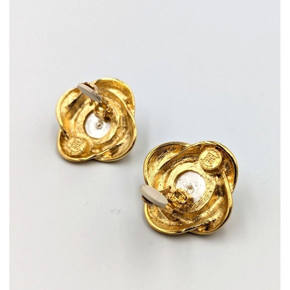 Vintage Givenchy Gold Tone Faux Pearl Statement Clip On Earrings 80's Marked - Picture 11 of 15